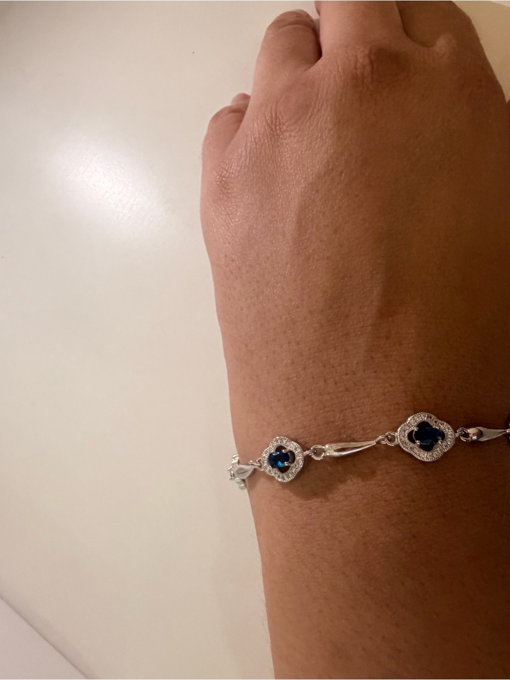 Aleeza Paris 14K White Gold Blue Stone Halo Bracelet – Brand New in Box